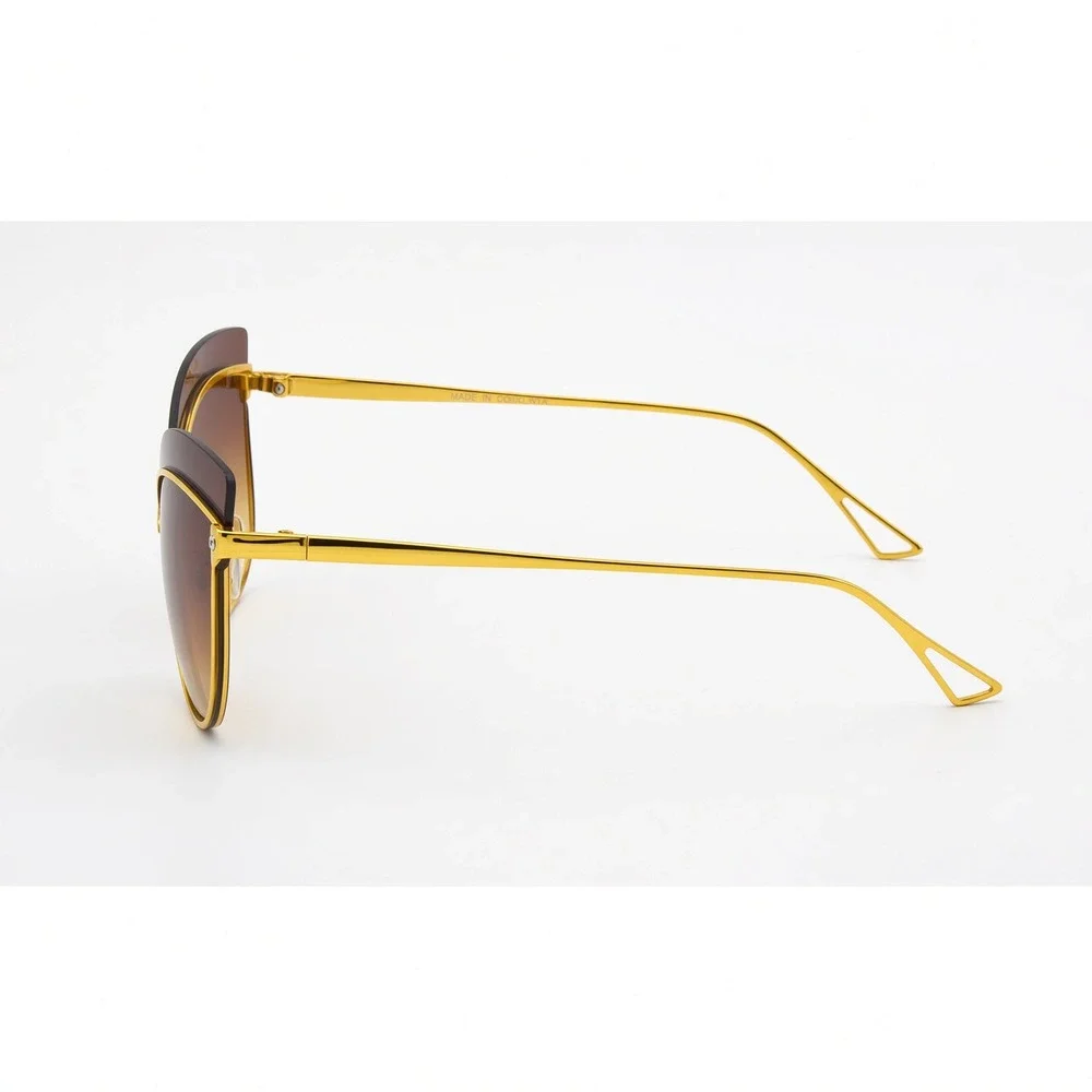 Cat Eye Sunglasses Women Fashion Gold Frame Brown Lens Trendy Style Lentes Gafas